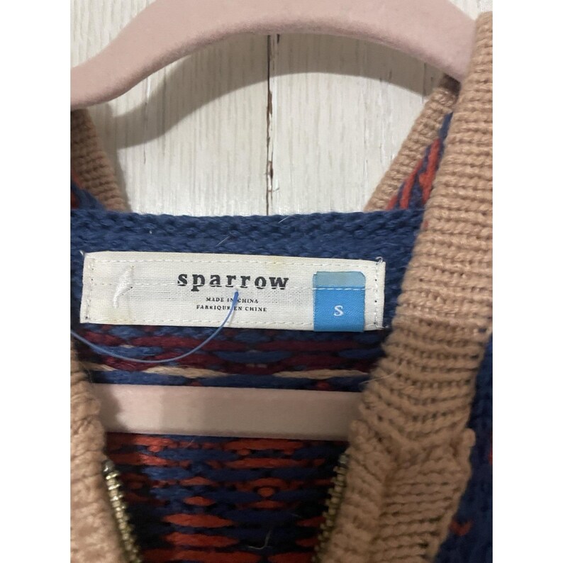 Anthropologie Sparrow Blue Beige Aztec Nordic Knit Full Zip Hoodie Jacket Sz S image 2