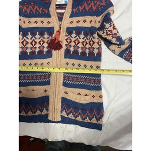 Anthropologie Sparrow Blue Beige Aztec Nordic Knit Full Zip Hoodie Jacket Sz S image 5