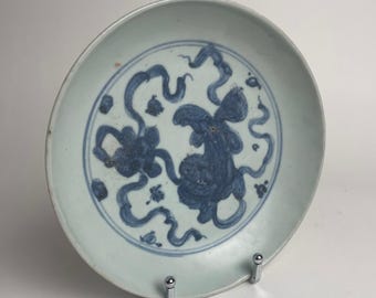 Ming Dynasty Chinese Blue & White Lion Dish