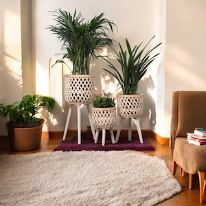 Handgewebter Weiden Boden Blumenständer - Nordischer Stil Rattan Pflanzgefäß für Innen & Balkon