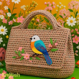 Crochet Bag Pattern, Handmade Crochet Bird patterned | Colorful Amigurumi Kids Bag | Knitted Animal Figured Bag Gift Idea, Digital product