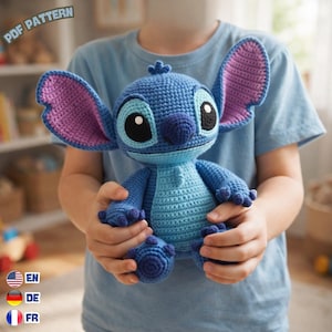 Patrón de amigurumi de ganchillo en PDF: Peluche de alienígena azul - Inglés, alemán, francés