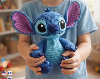 Stitch Amigurumi Crochet Pattern PDF: Blue Alien Plush - English, German, French