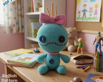 Stitch Scrump Amigurumi Crochet Pattern PDF: Blue Alien Plush Scrump