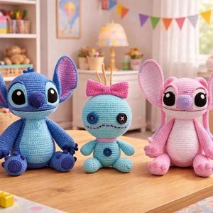 Modèle PDF au crochet d'amigurumi Stitch et Angale : Peluche extraterrestre bleue (anglais, allemand, français, espagnol)