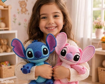 Stitch And Angale Amigurumi Crochet Pattern PDF: Blue Alien Plush