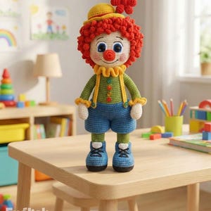 ピエロ編みぐるみ編み図、編みぐるみ編み図、ピエロのおもちゃ編み図、手作りPDF編み図、DIYギフトアイデア、英語
