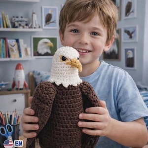 Patrón de ganchillo realista de águila calva (PDF), juguete amigurumi, decoración de animales salvajes.