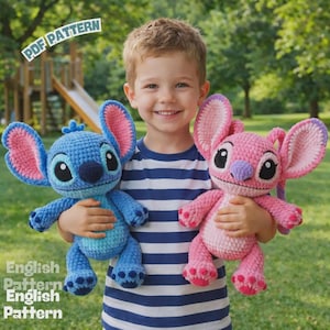 スティッチとアンゲールの編みぐるみ編み図（PDF）：青いエイリアンのぬいぐるみ