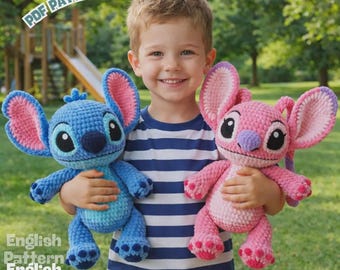 Stitch And Angale Amigurumi Crochet Pattern PDF: Blue Alien Plush