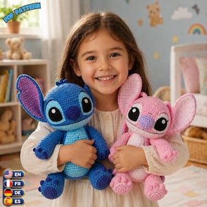 Stitch & Angale Amigurumi Häkelanleitung (PDF): Blaues Alien-Plüschtier (Englisch, Deutsch, Französisch, Spanisch)