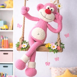 Pink Monkey Amigurumi Crochet Pattern, Soft Toy Tutorial (PDF Pattern)