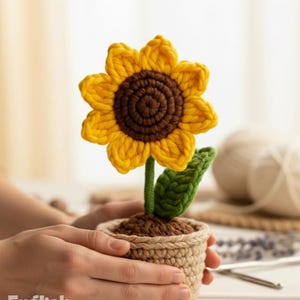 Häkelanleitung für einen Sonnenblumentopf: Einfache Amigurumi PDF Anleitung