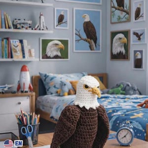 Realistic Bald Eagle Crochet Pattern PDF, Amigurumi Eagle Toy, American Bird Plush, Wildlife Animal Decor