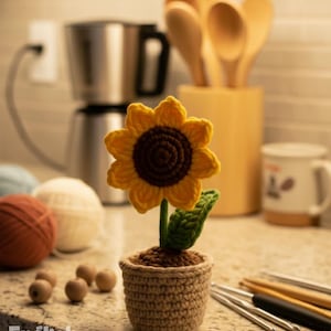 Häkelanleitung für einen Sonnenblumentopf: Einfache Amigurumi PDF Anleitung