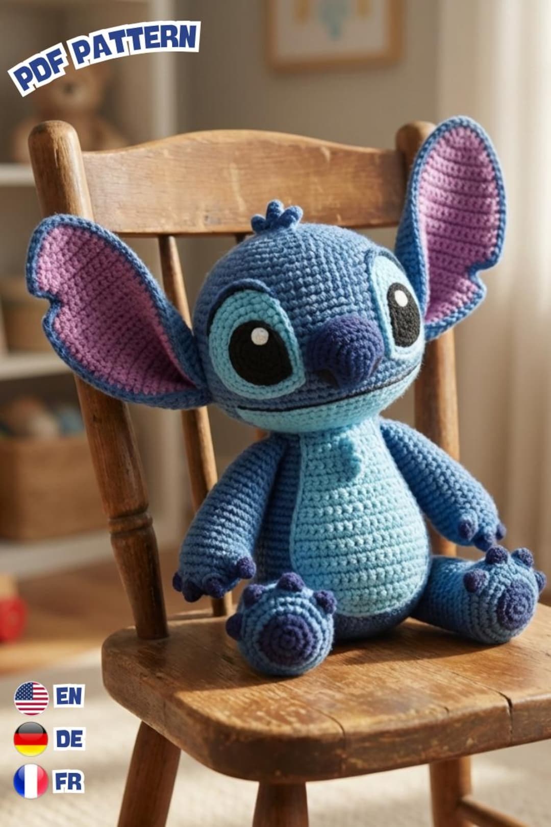 Stitch Amigurumi Crochet Pattern PDF: Blue Alien Plush - English, German, French