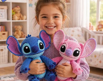 Stitch And Angale Amigurumi Crochet Pattern PDF: Blue Alien Plush