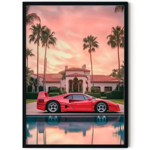 Póster de coche / Ferrari F40, póster de Ferrari, impresión de Ferrari, Ferrari rojo, póster de coche de lujo, impresión de Ferrari, impresión de coche deportivo, póster de coche clásico