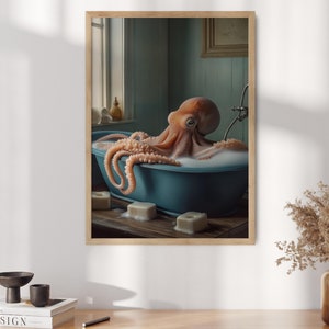 Octopus Poster, Octopus Bathtub, Octopus Print,  Bathroom Wall Art, Bathroom Decor, Octopus In a Bath Print, Octopus Wall Art, Trendy Decor