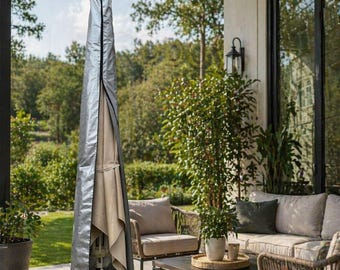Umbrella Protection Cover Waterproof Grey Beach Patio Umbrella Protective Tarp, UV Resistant Outdoor Shield Durable Storage