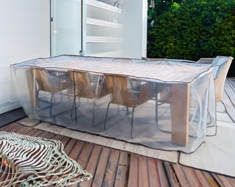 Furniture Set Cover Transparent UV-Resistant - Weatherproof Outdoor Patio Table Protection, Durable Nylon Shield for Garden Dining Set