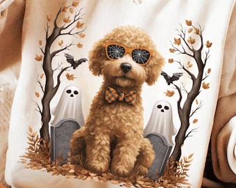 Halloween Goldendoodle PNG, Spooky Dog Ghost Pumpkin Design (Digital Download)