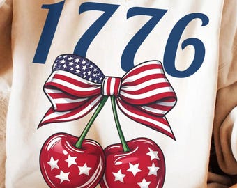 America 1776 Cherries PNG, July 4th Design (Digital Download)