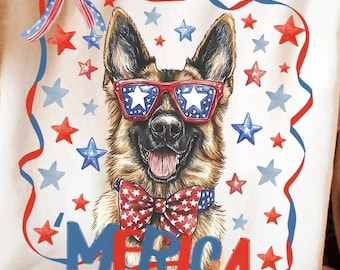 Patriotic German Shepherd PNG Clipart, 4th of July America Dog Illustration (Digital Download)
