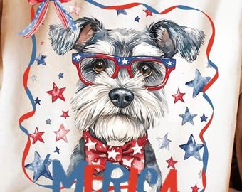 Patriotic Schnauzer Dog Clipart, 4th of July Design (Digital Download)