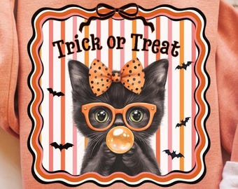 Halloween Black Cat PNG, Trick or Treat Cat Clipart (Digital Download)