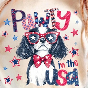 Patriotic Cavalier King Charles Spaniel PNG, 4th of July Clipart (Digital Download)