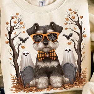 Halloween Schnauzer PNG, Ghost Graveyard Design (Digital Download)
