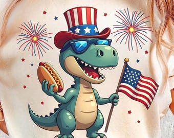 Patriotic T-Rex PNG, 4th of July Dinosaur Clipart (Digital Download)