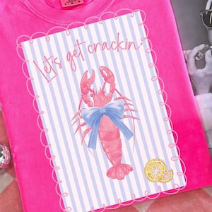 プレッピーロブスターPNG – 夏の海をテーマにしたクリップアート、青いリボン（デジタルダウンロード）