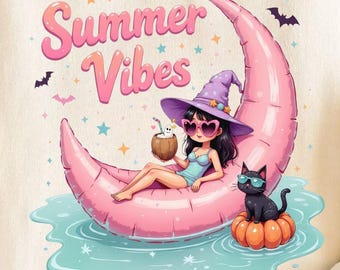 Bruja de verano PNG, diseño de playa espeluznante para amantes de Halloween de verano, imágenes prediseñadas para descarga digital
