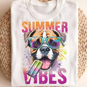 Boxer Dog Summer Vibes PNG, Summer Sublimation, Cute Dog wall art, Vacation Png Designs, Dog Mom, Dog Lover Png, Dog Stickers, DTF Png