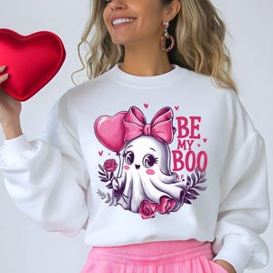 Boo Ghost Valentine PNG, Cute Be My Boo Ghost, pink bow, Sublimation, wall art, Coquette bow, Valentines Day PNG