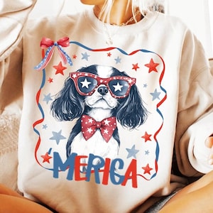 Cavalier King Charles Spaniel Patriotischer Gedenktag Png Clipart, Vierter Juli Hund Png, USA PNG, 4. Juli Sublimation Dtf PNG herunterladen