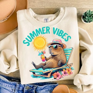 Capybara Summer Vibes PNG, Summer Sublimation, Capybara Beach Png, Vacation Png Designs, Capybara Lover Png, Capybara Stickers, DTF Png