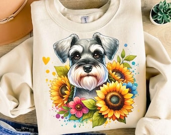 Floral Schnauzer PNG, Sunflower Dog Mom Design (Digital Download)