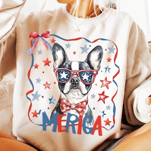 Conception patriotique de mignon Boston Terrier de 4 juillet, Png de chien du quatrième de juillet, conception américaine drôle de Boston Terrier, téléchargement numérique de Dtf