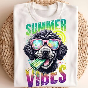 Summer Vibes Black Goldendoodle PNG, cooler Hund mit Sonnenbrille & Eis am Stiel, Retro Sommer Sublimation, lustiges Hunde-Shirt Design, Instant Download
