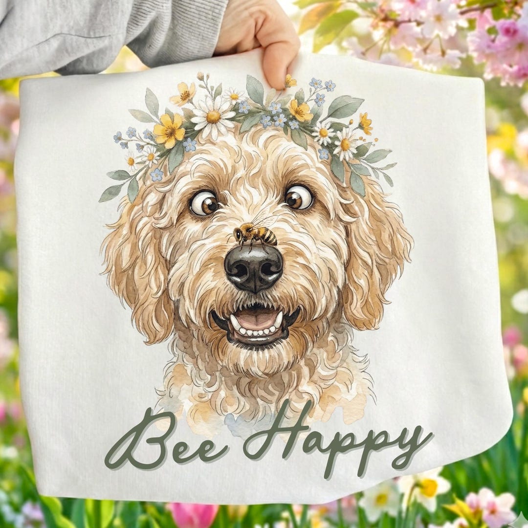 Bee Happy Goldendoodle PNG - Trendy Floral Dog Mom Sublimation Design ...