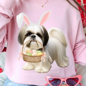 Shih Tzu Dog Pâques PNG, panier de Pâques chiot mignon chien, sublimation, art mural chien, noeud de coquette, téléchargement PNG drôle de Pâques, oeufs de Pâques, cadeau