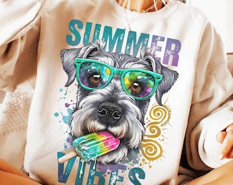 Summer Vibes Schnauzer Dog PNG, Sunglasses, Popsicle (Digital Download)