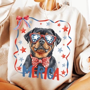4. Juli Rottweiler Hund Clipart, Rottweiler, Amerikanisches T-Shirt Design, Niedlicher Vierter Juli Hund, Dtf Download
