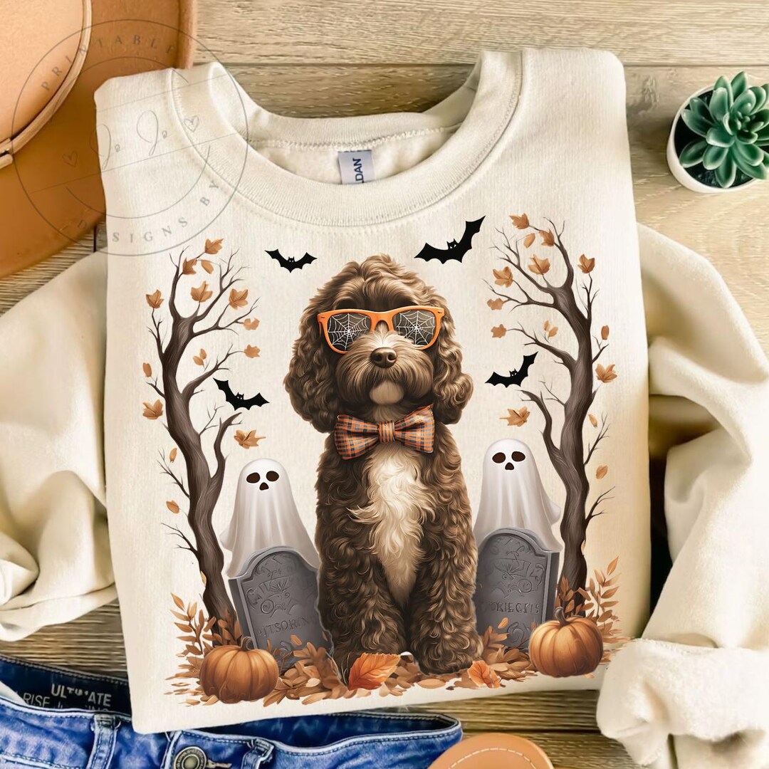 Halloween Dog PNG Sublimation Design, Fall Cockapoo Clipart With Spider ...