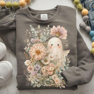 Boho Cottagecore Ghost png, pastel bloemen halloween clipart, schattig spook sublimatie ontwerp voor herfst shirts en ambachten, halloween dtf png