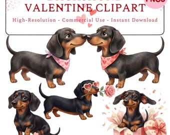 Dachshund Valentine PNG Clipart Bundle Digital Download