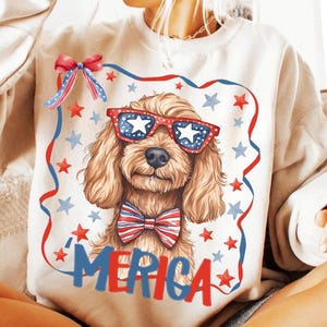 Golden Doodle 4 juillet Patriotic Dog Clipart Png designs, joli chien du 4 juillet Png, t-shirt pour enfants Goldendoodle design américain, Dtf png thumbnail